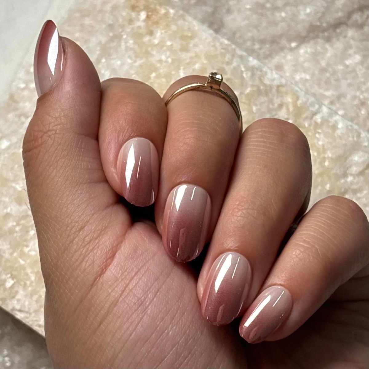 Brown Ombre Nails with Gold Accents