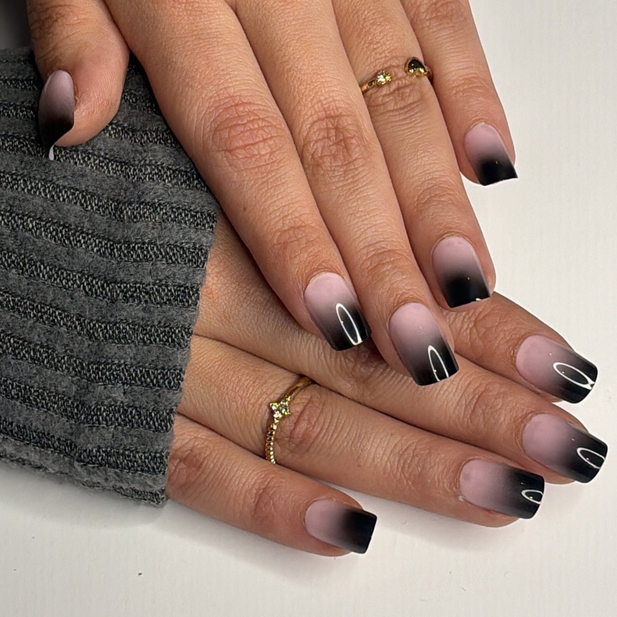 DAREDEVIL: Short Square Black Ombre Tip Nails | Lavaa Beauty