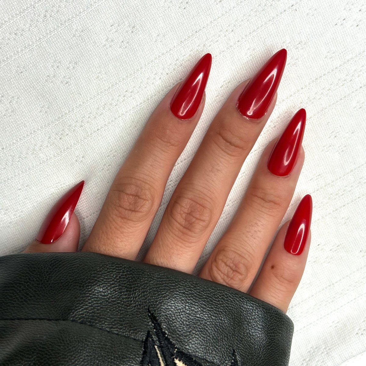 SEXY RED: Glossy Deep Red Long Stiletto Nails Lavaa Beauty