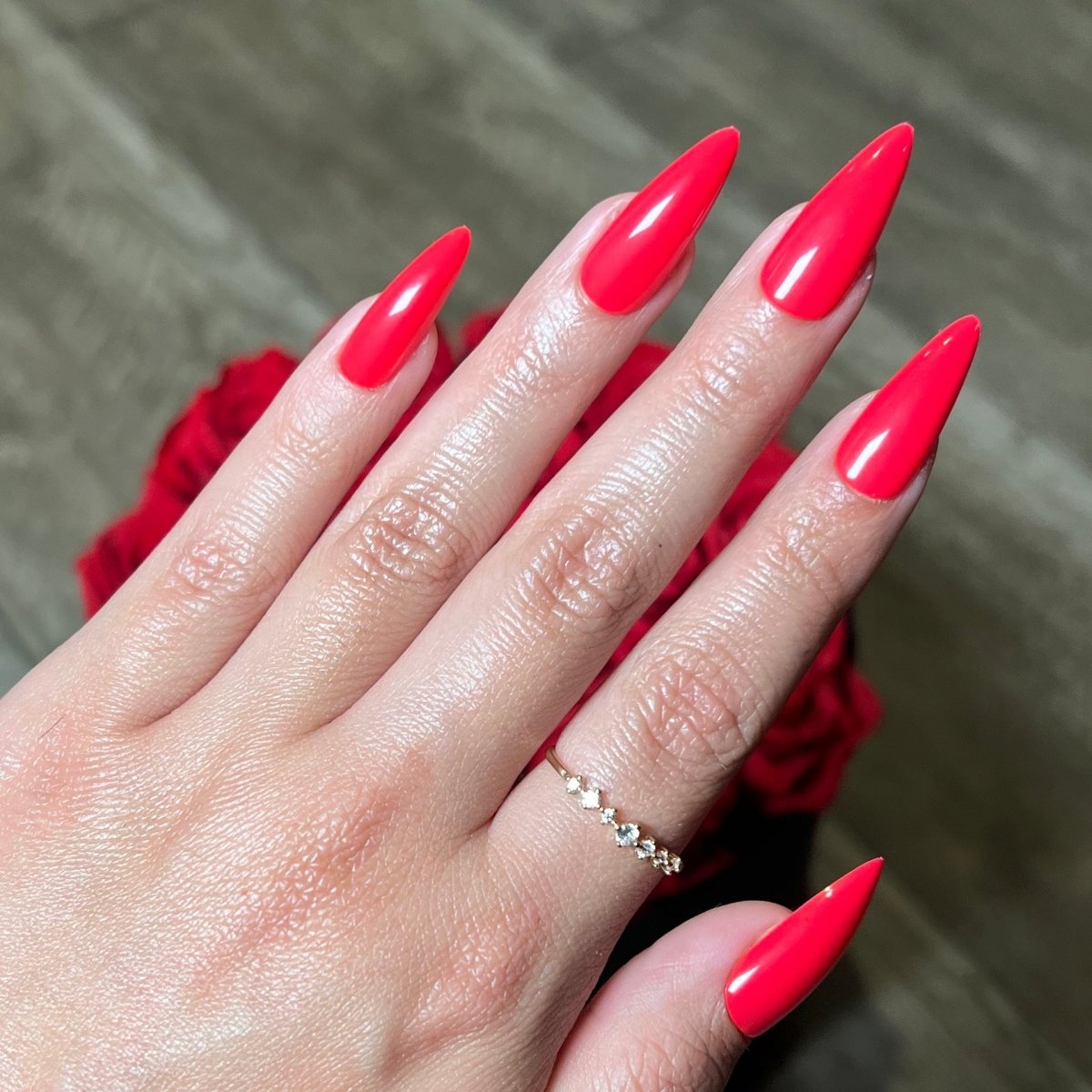 TUTTI FRUTTI: Long Neon Red Stiletto Press On Nails Lavaa Beauty