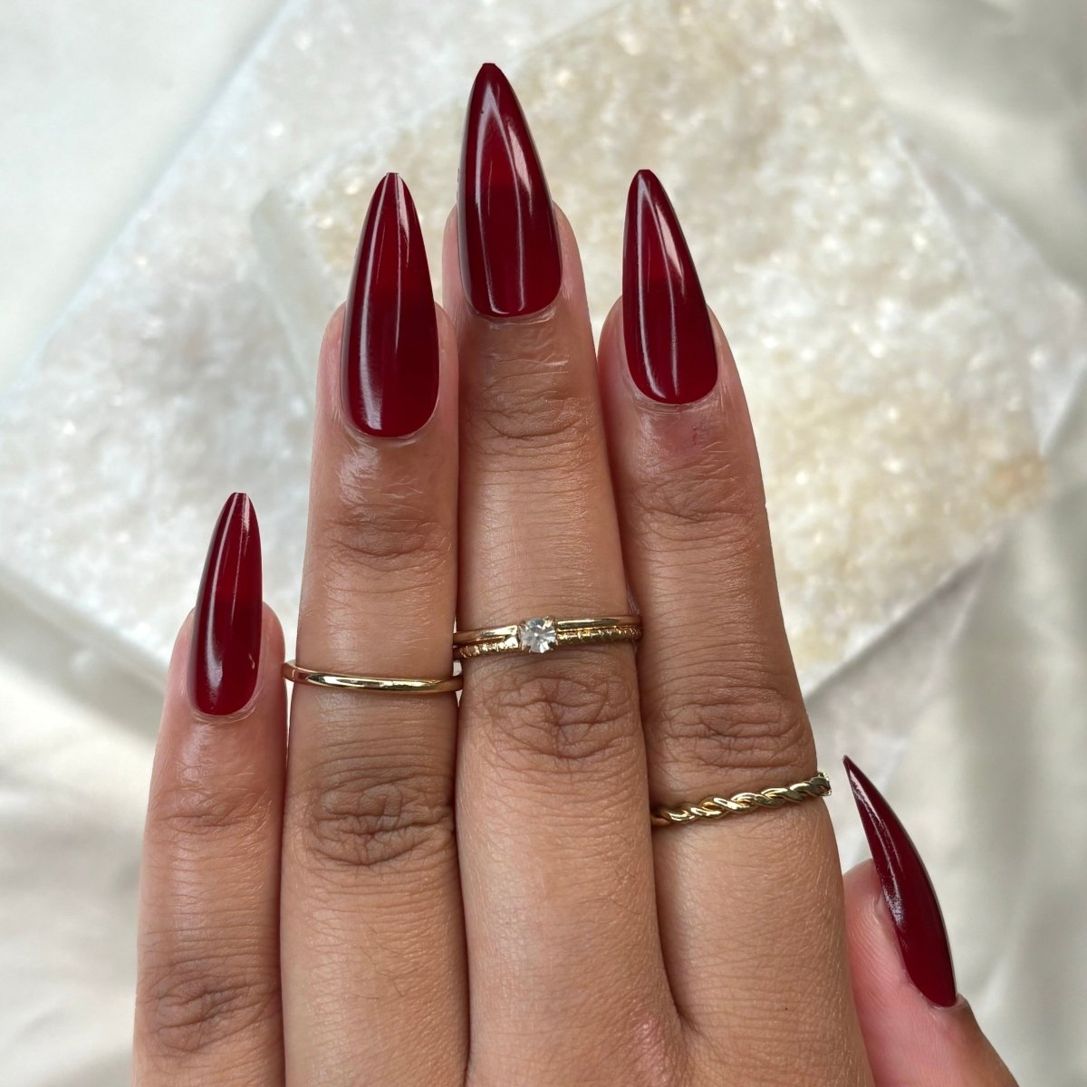 VAMPIRA: Long Glossy Red Stiletto Press On Nails Lavaa Beauty