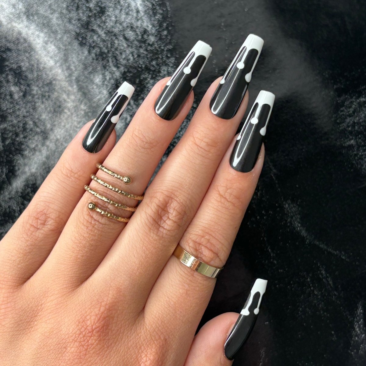WHITE DRIP: Long White Coffin Press On Nails Lavaa Beauty