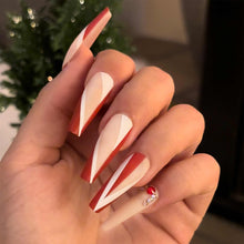 HOLIDAY SLAY Swatch: Extra Long Red and White Press On Nails | Lavaa Beauty
