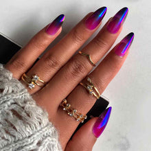 ALIEN BADDIE Swatch: Purple Chrome Medium Almond Press On Nails | Lavaa Beauty
