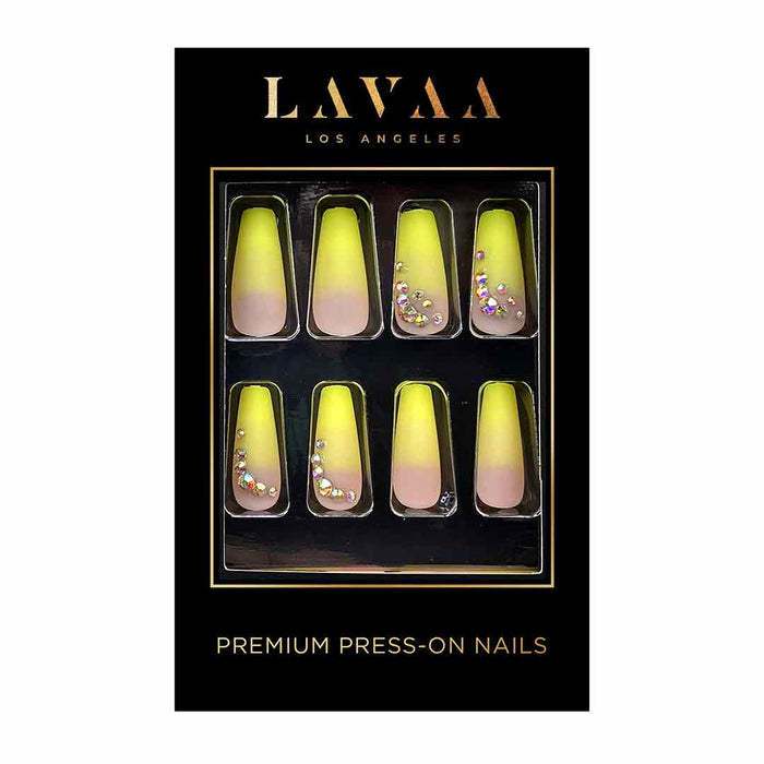 BABY YELLOW OMBRE: Best Crystal Ombre Coffin Press On Nails | Lavaa Beauty