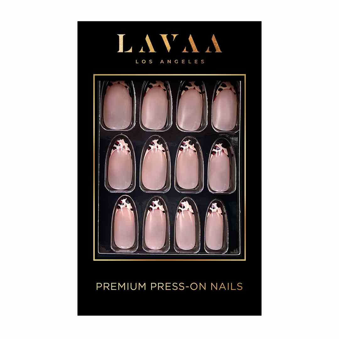 CHEETAH GIRL: Best French Tip Medium Almond Press On Nails | Lavaa Beauty