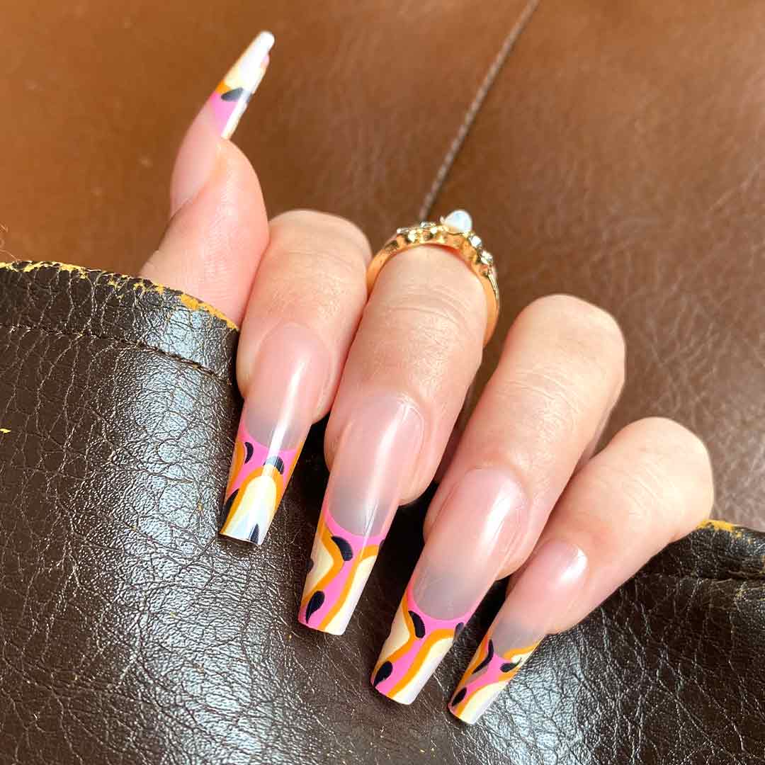 EXOTIC BABE Swatch: French Tip Extra Long Press On Nails | Lavaa Beauty