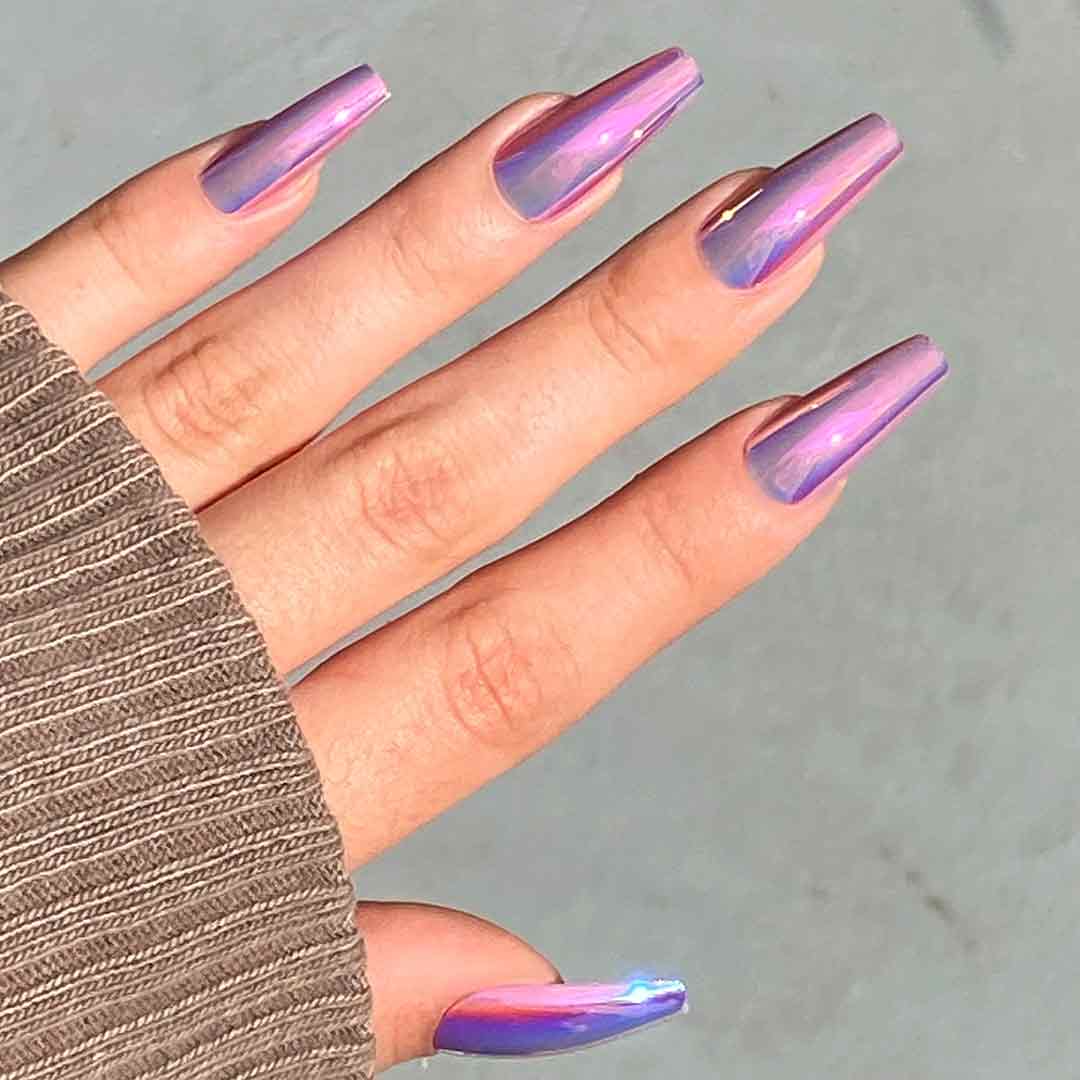 HOT COMMODITY Swatch: Long Chrome Coffin Press On Nails | Lavaa Beauty