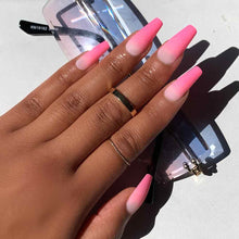 HOTTIE PINK OMBRE Swatch: Long Matte Coffin Press On Nails | Lavaa Beauty