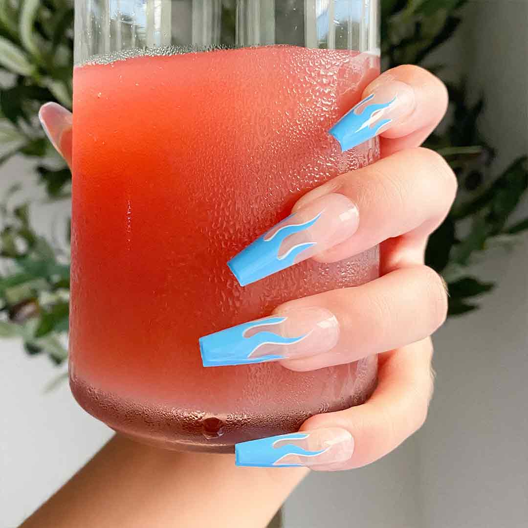 OCEAN FLAME Swatch: Extra Long Fire Press On Nails | Lavaa Beauty