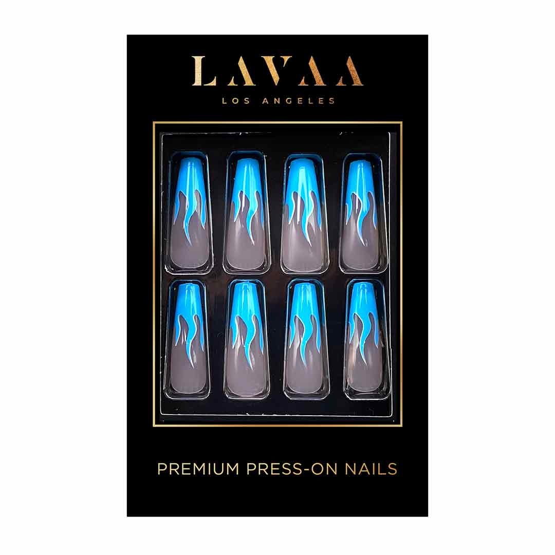OCEAN FLAME: Best Extra Long Blue Flame Press On Nails | Lavaa Beauty
