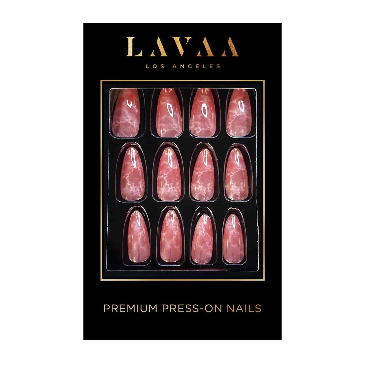 PINK MARBLE: Best Pink Medium Almond Press On Nails | Lavaa Beauty