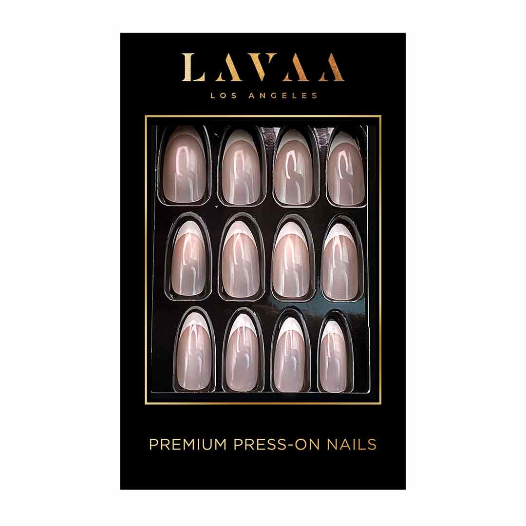 ROUNDED FRENCH: Best Medium Almond Press On Nails | Lavaa Beauty