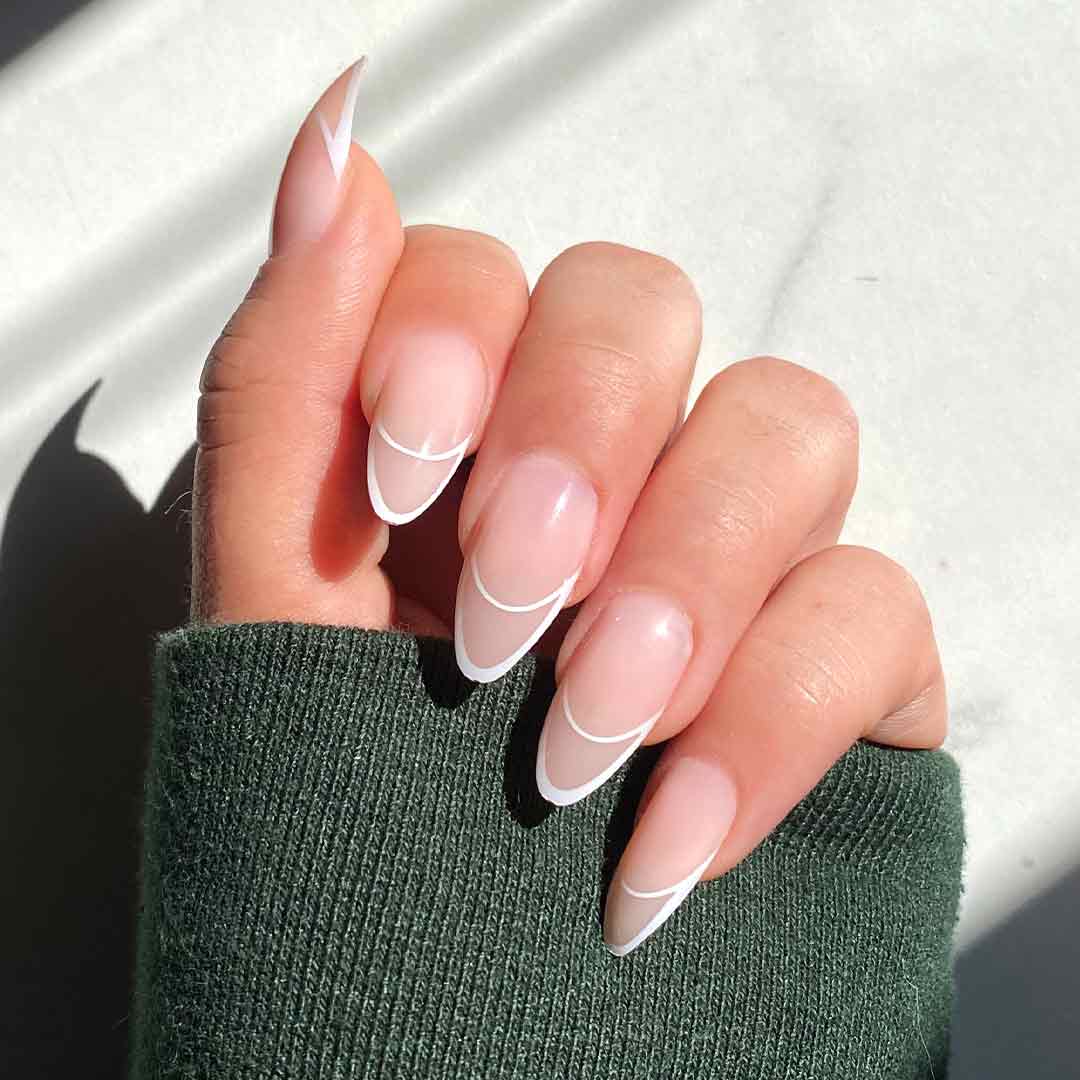 WHITE LIES Swatch: French Tip Medium Almond Press On Nails | Lavaa Beauty